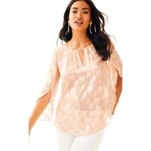 Lilly Pulitzer Beccer Silk Clip Top In Sandstone Metallic Palm Tree Jacquard, S